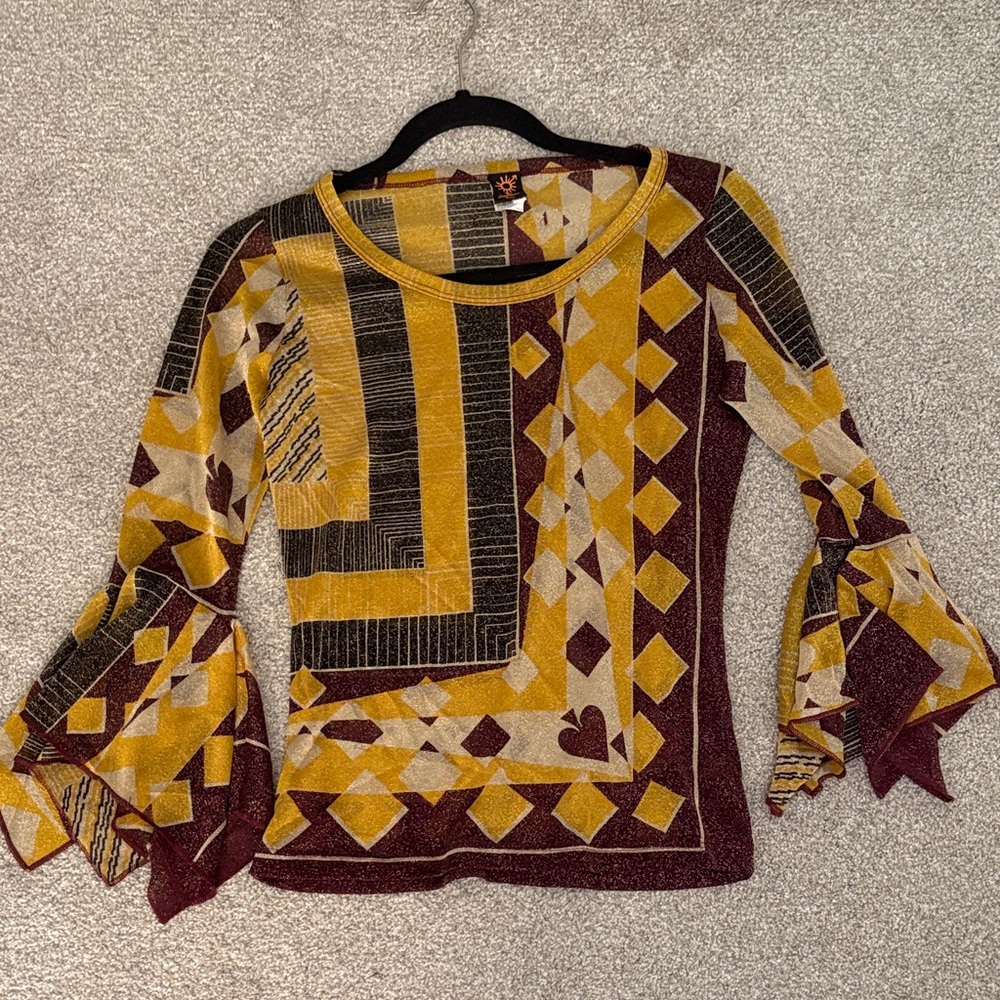 Jean Paul Gaultier Yellow and Brown Geometric Blouse